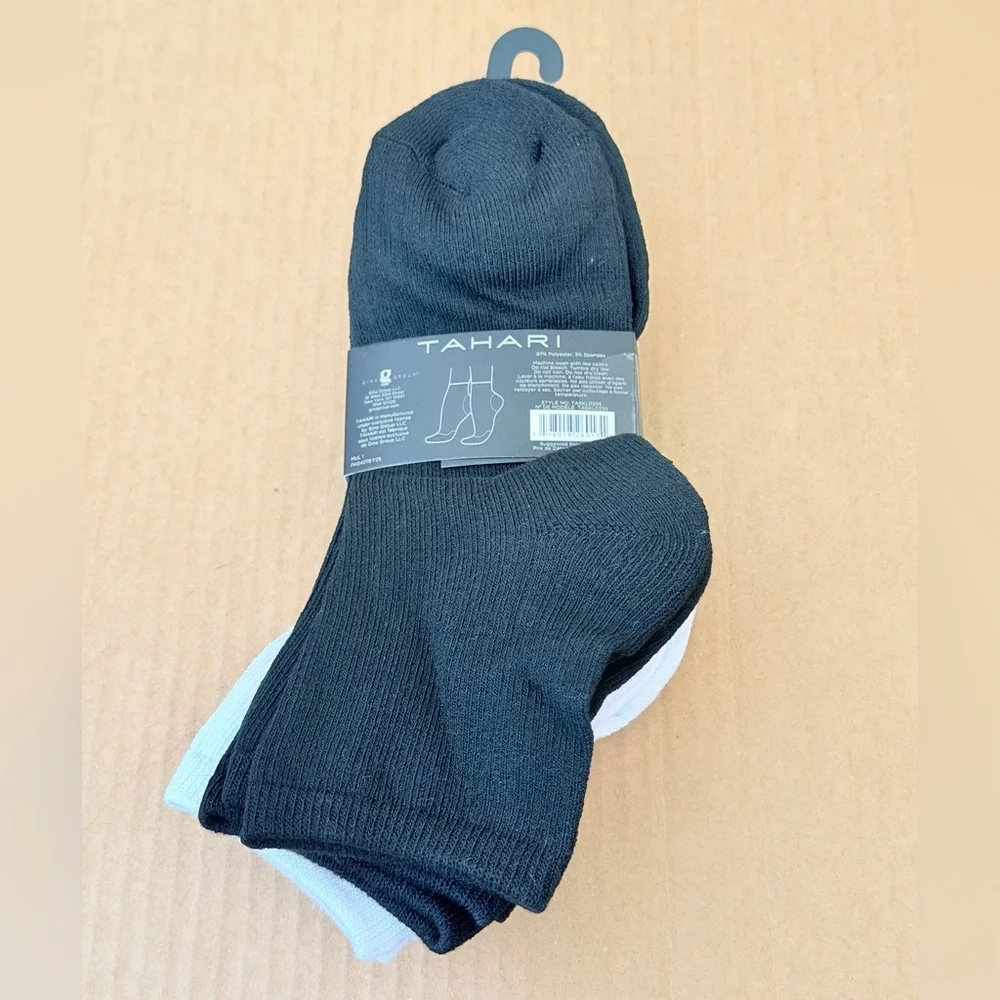 Tahari Cushioned Sole Anklet Socks 5 Pairs Women’s Size 5-10 White/Black